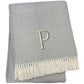 55" X 70" Gray And White Herringbone Cotton Blend A Initial Throw Blanket with Tassels And Embroidery