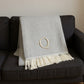 55" X 70" Gray And White Herringbone Cotton Blend A Initial Throw Blanket with Tassels And Embroidery