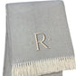 55" X 70" Gray And White Herringbone Cotton Blend A Initial Throw Blanket with Tassels And Embroidery