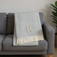 55" X 70" Gray And White Herringbone Cotton Blend A Initial Throw Blanket with Tassels And Embroidery