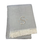 55" X 70" Gray And White Herringbone Cotton Blend A Initial Throw Blanket with Tassels And Embroidery