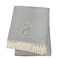 55" X 70" Gray And White Herringbone Cotton Blend A Initial Throw Blanket with Tassels And Embroidery