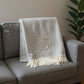 55" X 70" Gray And White Herringbone Cotton Blend A Initial Throw Blanket with Tassels And Embroidery
