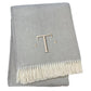 55" X 70" Gray And White Herringbone Cotton Blend A Initial Throw Blanket with Tassels And Embroidery