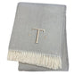 55" X 70" Gray And White Herringbone Cotton Blend A Initial Throw Blanket with Tassels And Embroidery