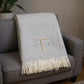 55" X 70" Gray And White Herringbone Cotton Blend A Initial Throw Blanket with Tassels And Embroidery