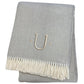 55" X 70" Gray And White Herringbone Cotton Blend A Initial Throw Blanket with Tassels And Embroidery