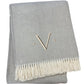55" X 70" Gray And White Herringbone Cotton Blend A Initial Throw Blanket with Tassels And Embroidery