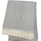 55" X 70" Gray And White Herringbone Cotton Blend A Initial Throw Blanket with Tassels And Embroidery