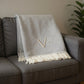 55" X 70" Gray And White Herringbone Cotton Blend A Initial Throw Blanket with Tassels And Embroidery