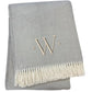 55" X 70" Gray And White Herringbone Cotton Blend A Initial Throw Blanket with Tassels And Embroidery