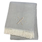 55" X 70" Gray And White Herringbone Cotton Blend A Initial Throw Blanket with Tassels And Embroidery