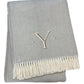 55" X 70" Gray And White Herringbone Cotton Blend A Initial Throw Blanket with Tassels And Embroidery