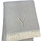 55" X 70" Gray And White Herringbone Cotton Blend A Initial Throw Blanket with Tassels And Embroidery