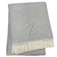 55" X 70" Gray And White Herringbone Cotton Blend A Initial Throw Blanket with Tassels And Embroidery