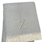 55" X 70" Gray And White Herringbone Cotton Blend A Initial Throw Blanket with Tassels And Embroidery