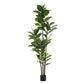 7" Green Artificial Rubber In Cylindrical Black Cement Pot