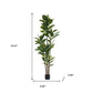 7" Green Artificial Rubber In Cylindrical Black Cement Pot
