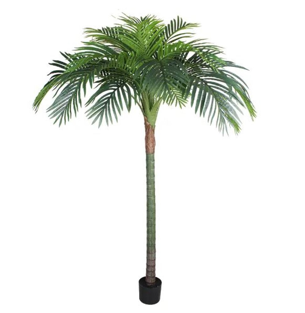 7" Green Artificial Palm In Cylindrical Black Cement Pot