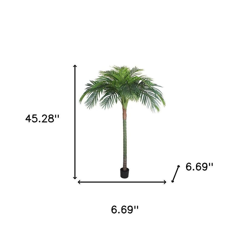 7" Green Artificial Palm In Cylindrical Black Cement Pot