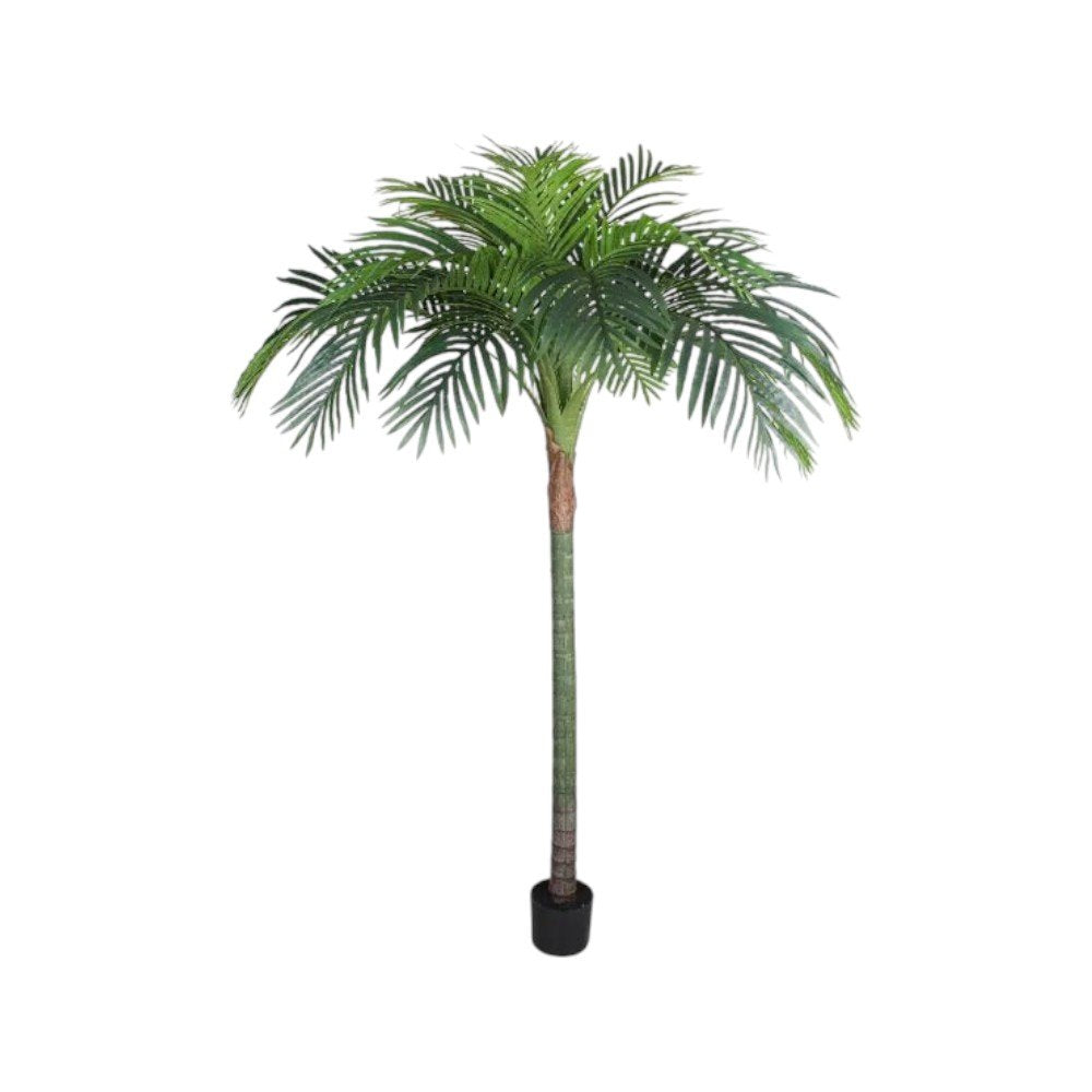 7" Green Artificial Palm In Cylindrical Black Cement Pot