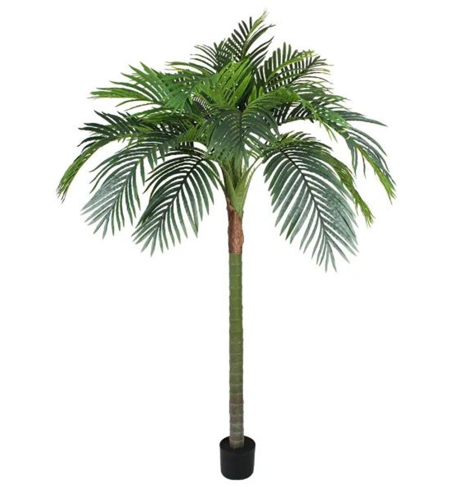 7" Green Artificial Palm In Cylindrical Black Cement Pot
