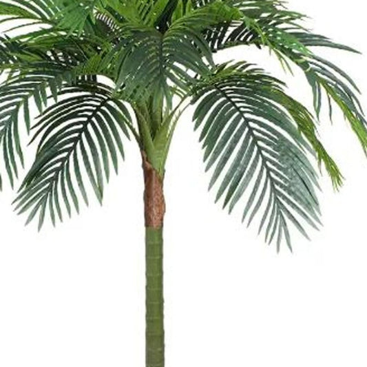 7" Green Artificial Palm In Cylindrical Black Cement Pot