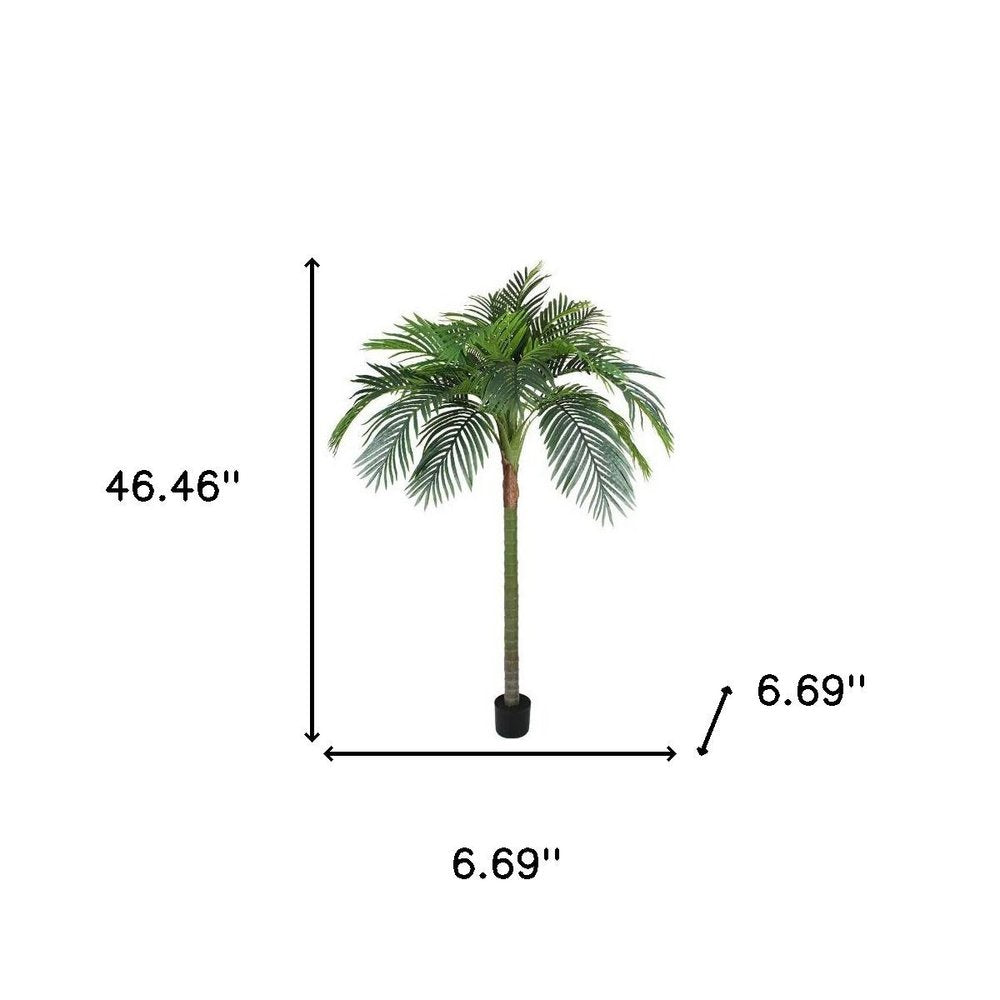 7" Green Artificial Palm In Cylindrical Black Cement Pot