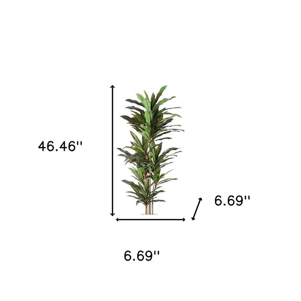 7" Green Artificial Dracaena In Cylindrical Black Cement Pot