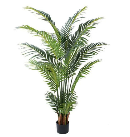 7" Green Artificial Palm In Cylindrical Black Cement Pot