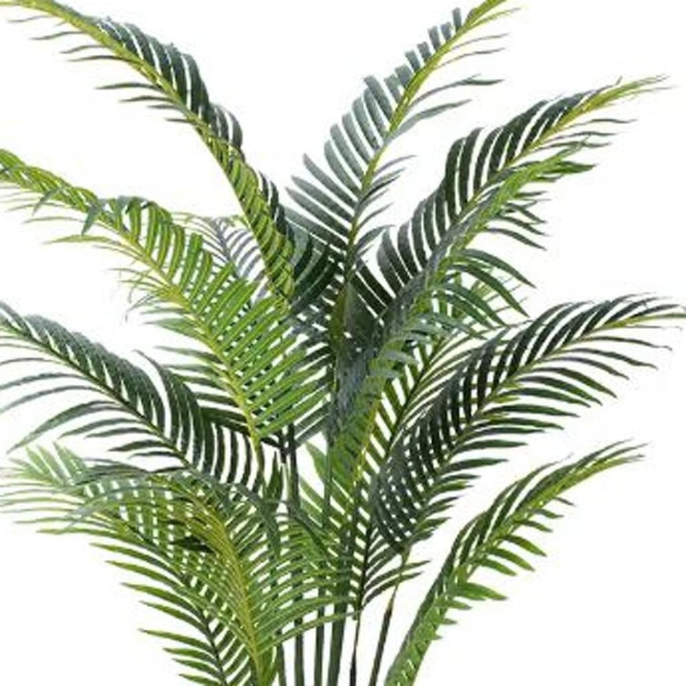 7" Green Artificial Palm In Cylindrical Black Cement Pot