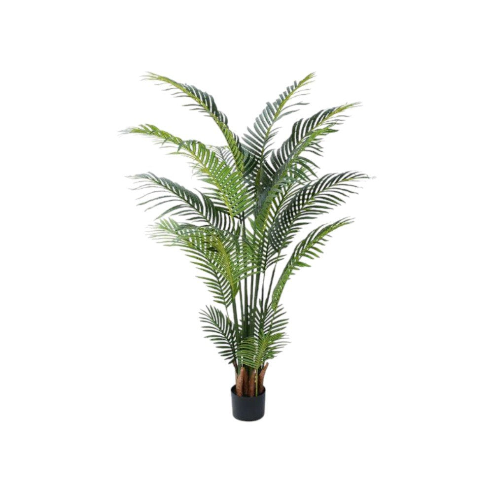 7" Green Artificial Palm In Cylindrical Black Cement Pot