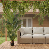 7" Green Artificial Palm In Cylindrical Black Cement Pot