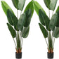 Set of Two 7" Green Artificial Banana Leaf In Cylindrical Black Cement Pot