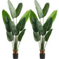 Set of Two 7" Green Artificial Banana Leaf In Cylindrical Black Cement Pot