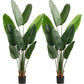 Set of Two 7" Green Artificial Banana Leaf In Cylindrical Black Cement Pot