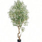 87" Green Artificial Olive Tree In Cylindrical Black Cement Pot