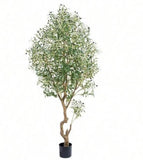 87" Green Artificial Olive Tree In Cylindrical Black Cement Pot