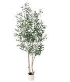 7" Green Artificial Olive In Cylindrical White Cement Pot