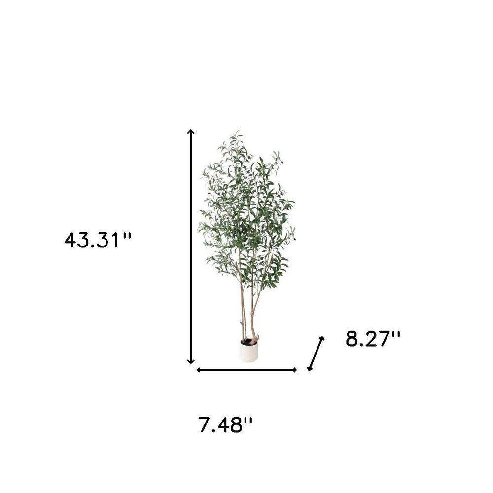 7" Green Artificial Olive In Cylindrical White Cement Pot