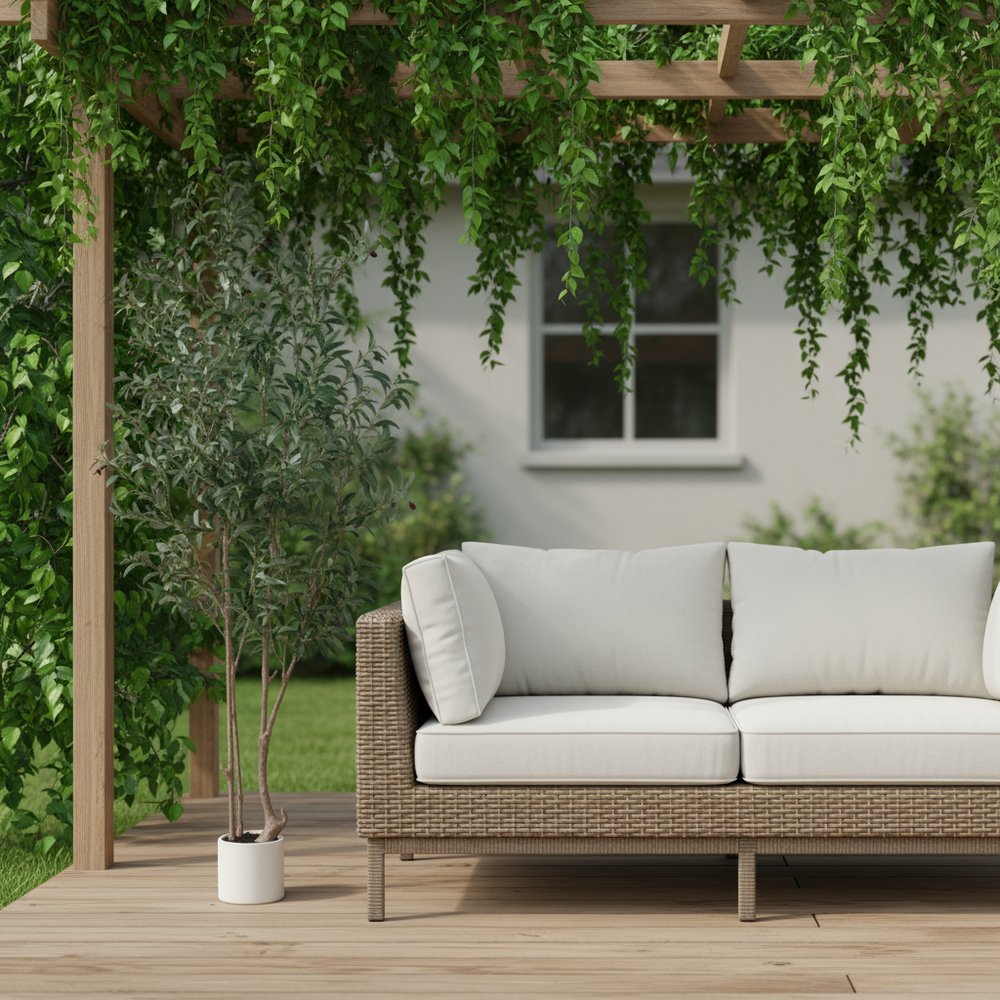 7" Green Artificial Olive In Cylindrical White Cement Pot