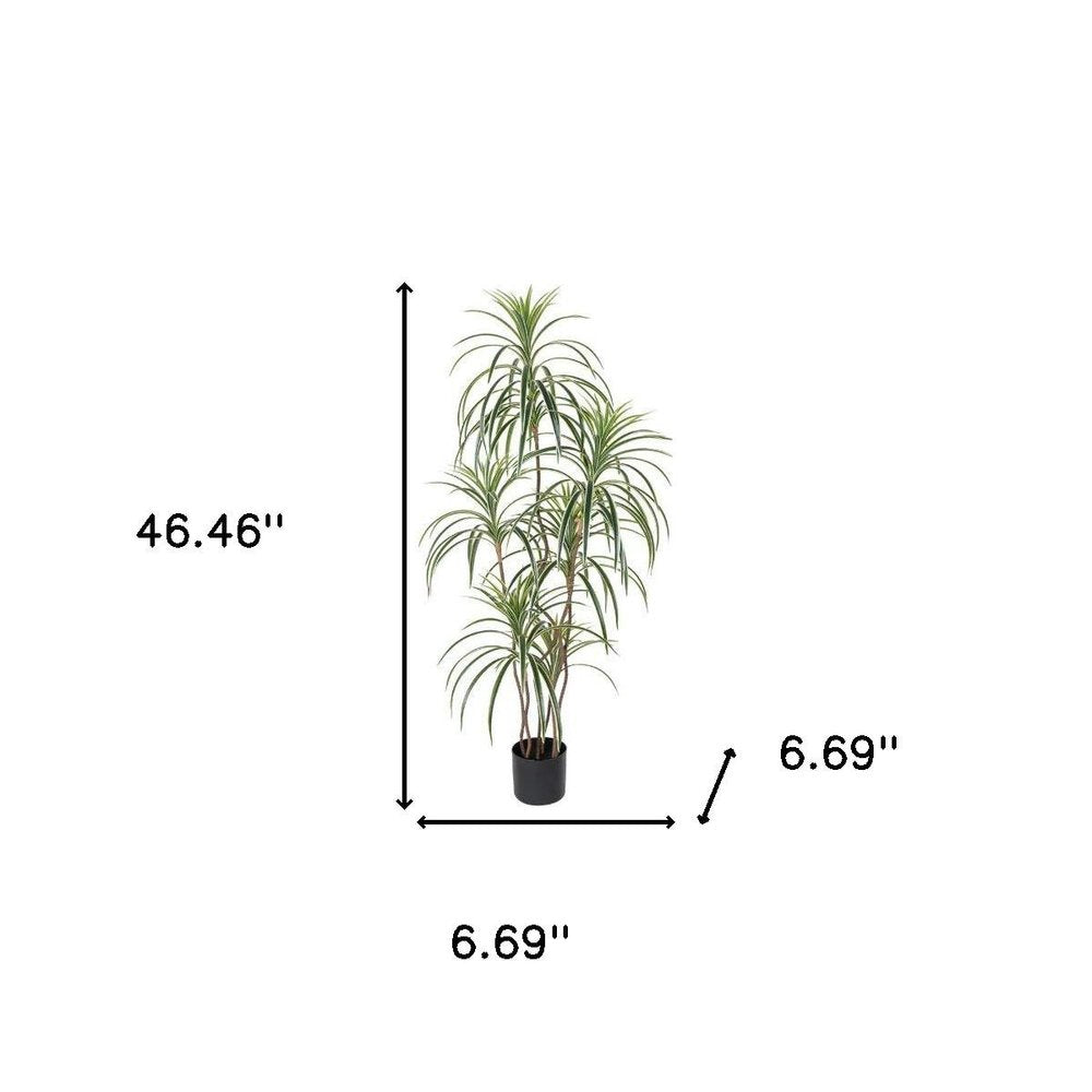 7" Green Artificial Dracaena In Cylindrical Black Cement Pot