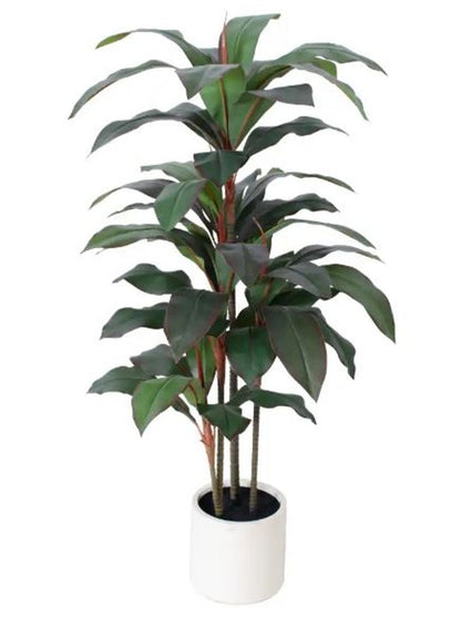 7" Green Artificial Dracaena In Cylindrical White Cement Pot
