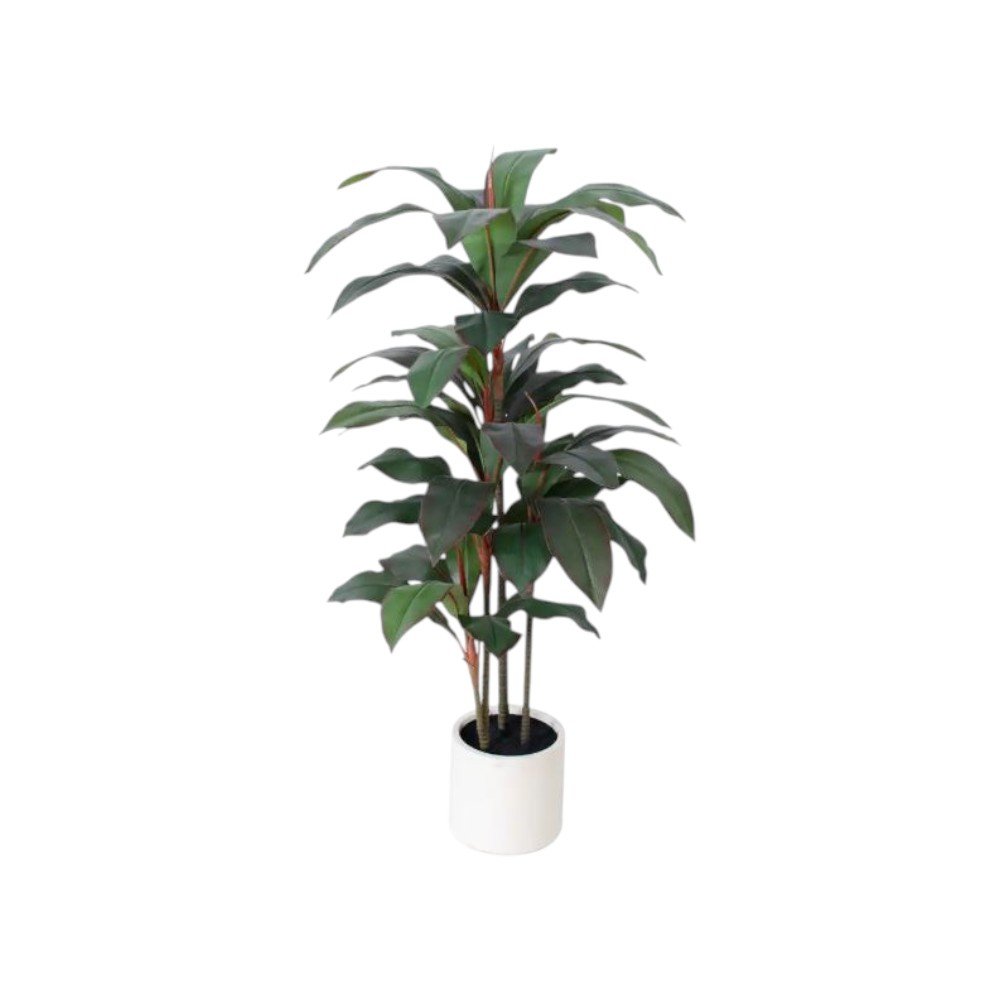 7" Green Artificial Dracaena In Cylindrical White Cement Pot