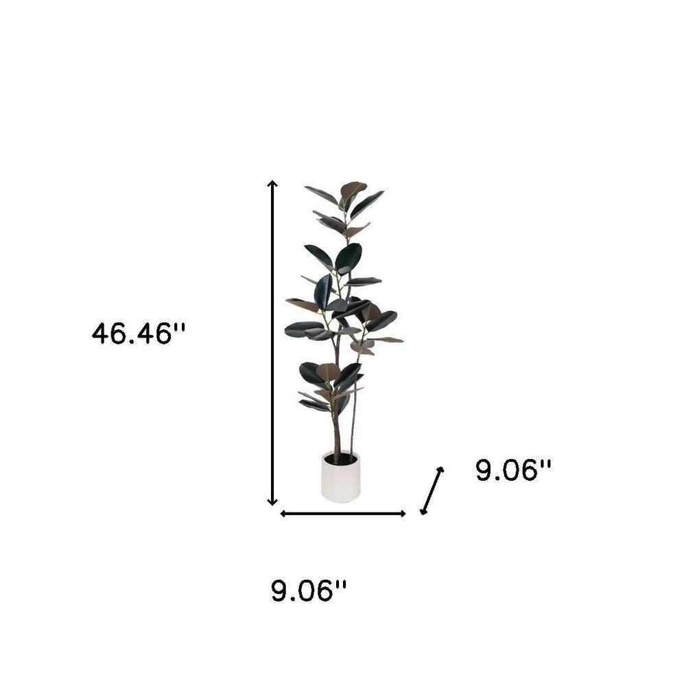 71" Black Artificial Rubber Tree In Cylindrical White Cement Pot