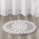25" Taupe And White Cotton Round Medallion Bath Rug