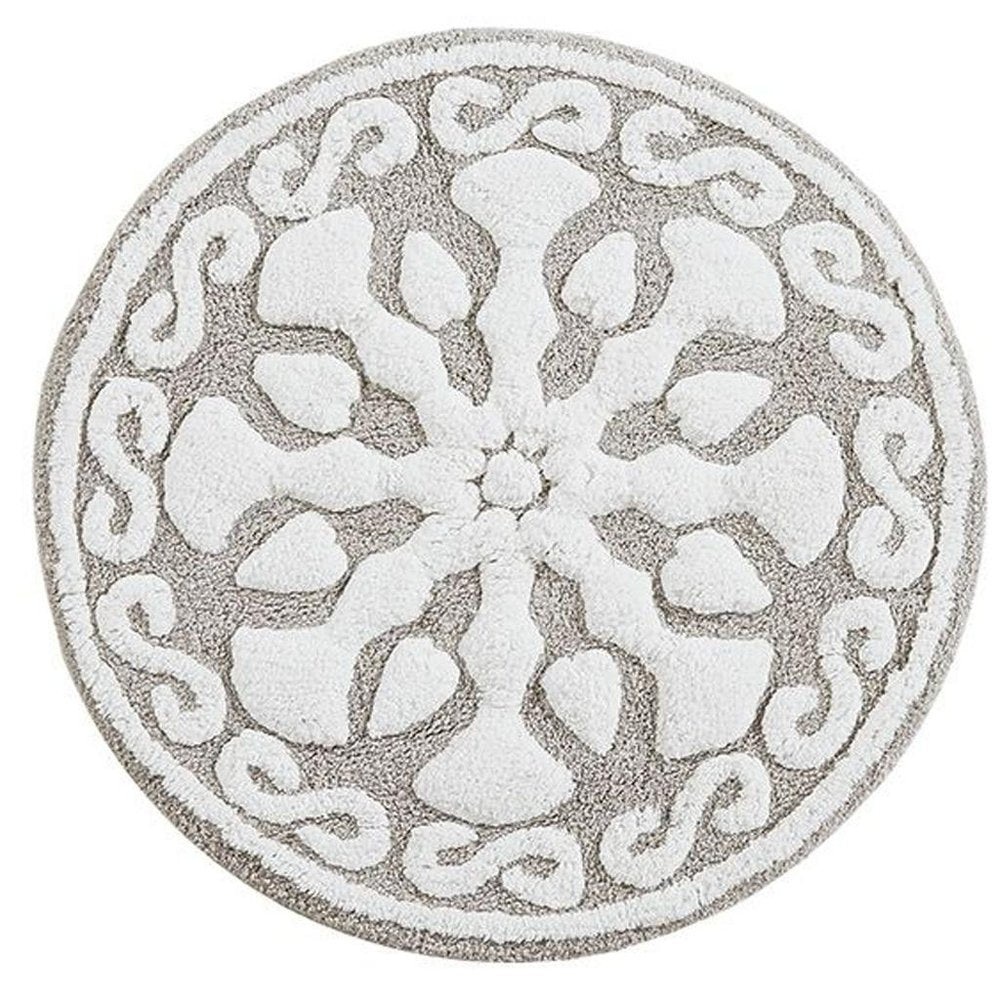25" Taupe And White Cotton Round Medallion Bath Rug