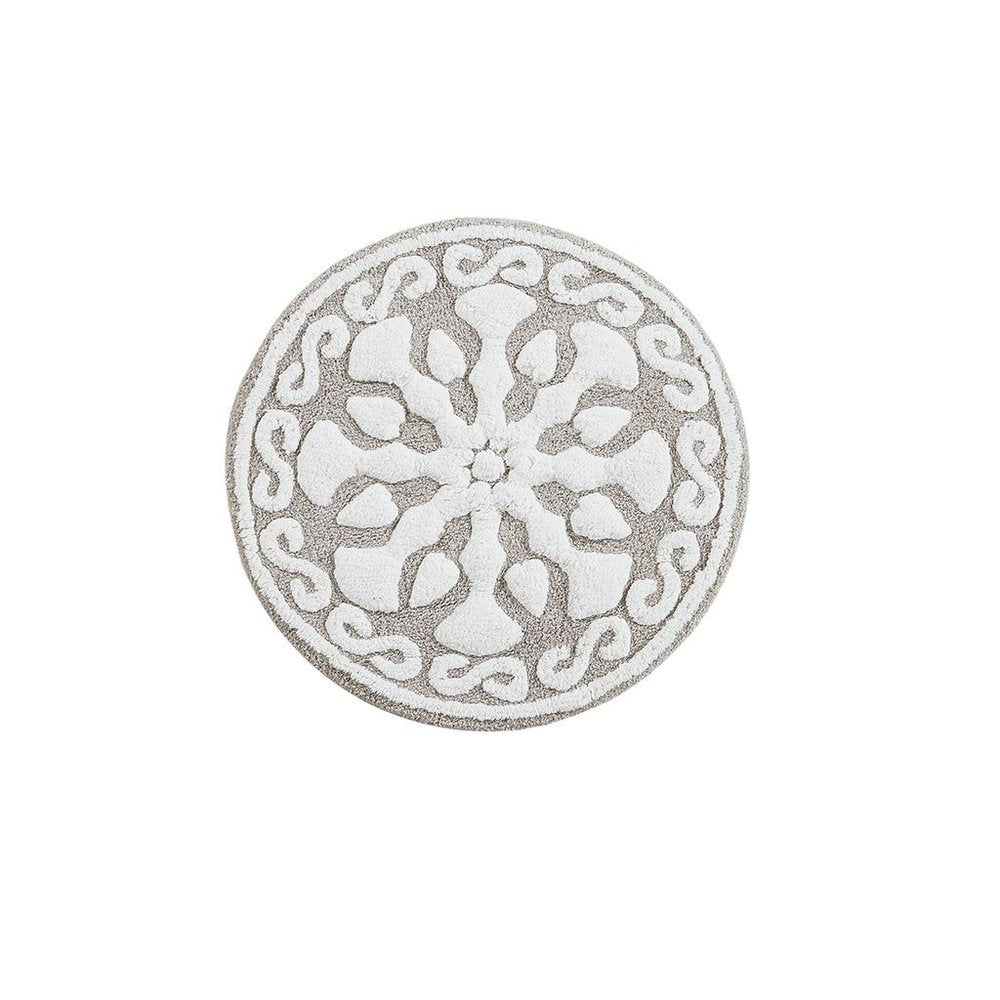 25" Taupe And White Cotton Round Medallion Bath Rug