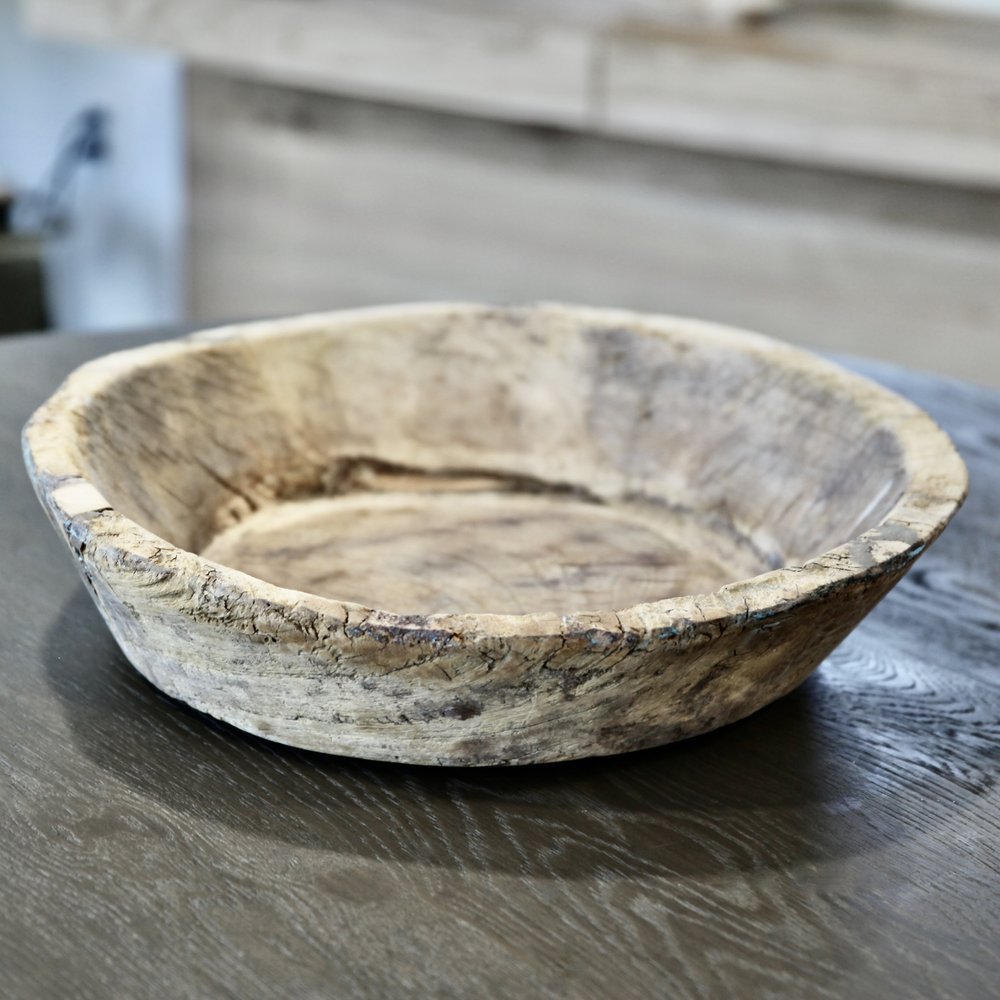 5" Beige Wood Decorative Bowl