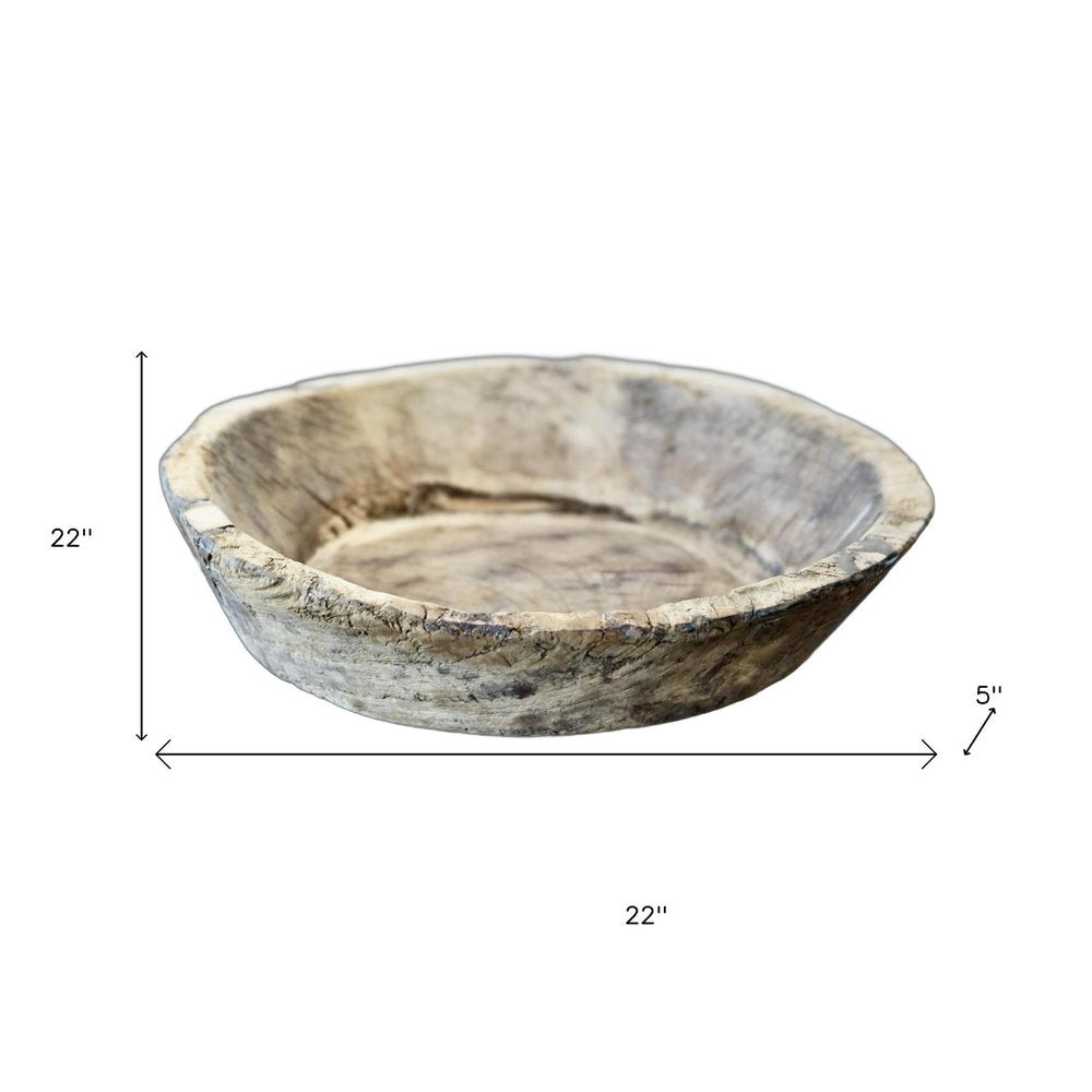 5" Beige Wood Decorative Bowl